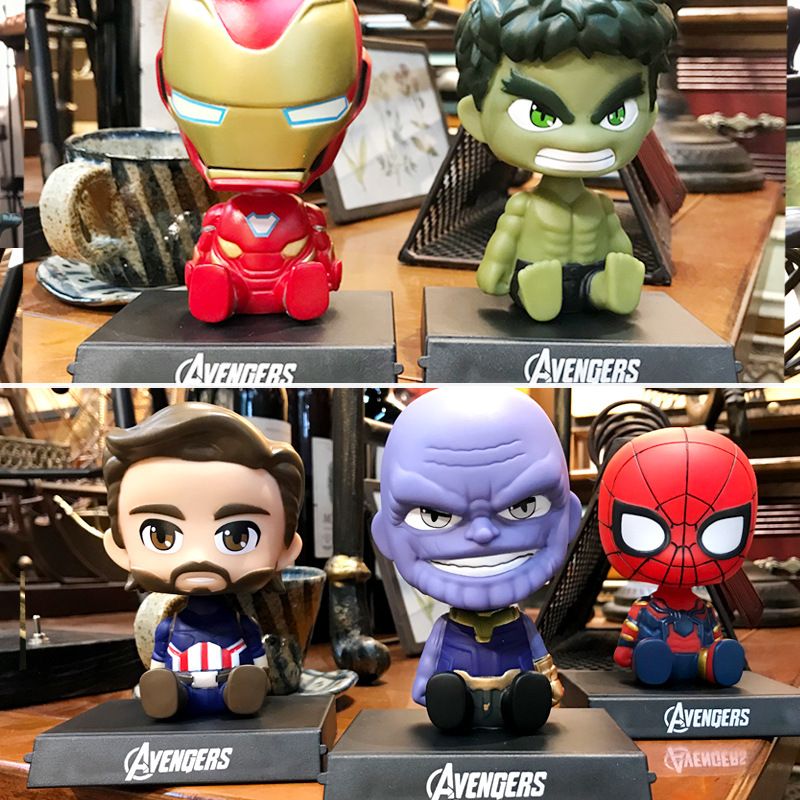 Avengers 3 Toys Q Version Cartoon Spider Man Model Doll Thanos Iron Man Shaking Head Toy Vehicle Ornaments Car Interior Articles 13zfa N1 - 