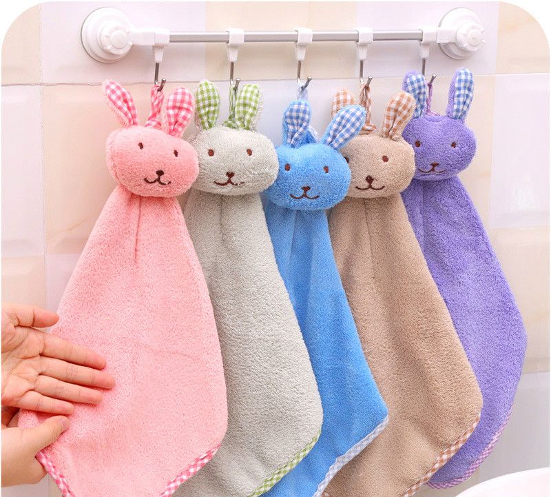 2021 Cute Cartoon Rabbit Head Bunny Wipe Towel Children Hanging Coral