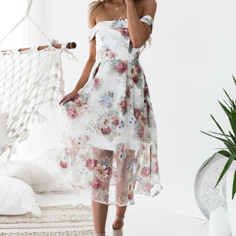 off shoulder midi summer dress