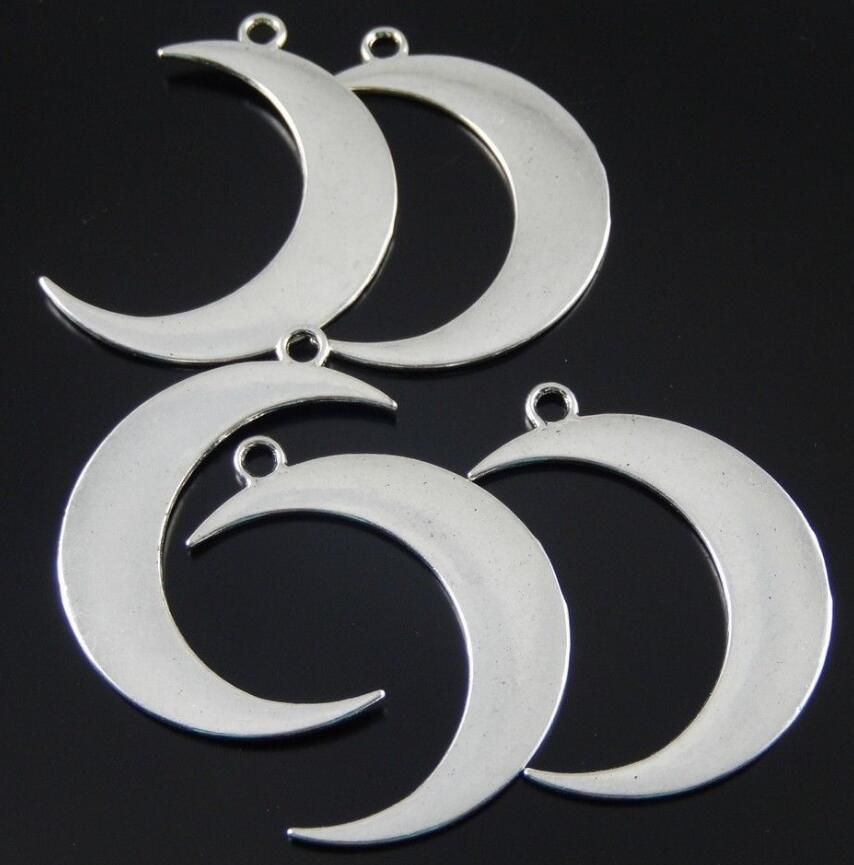 30x Retro Crescent Moon Charm Silver Pendant Alloy Necklace Jewelry DIY Material