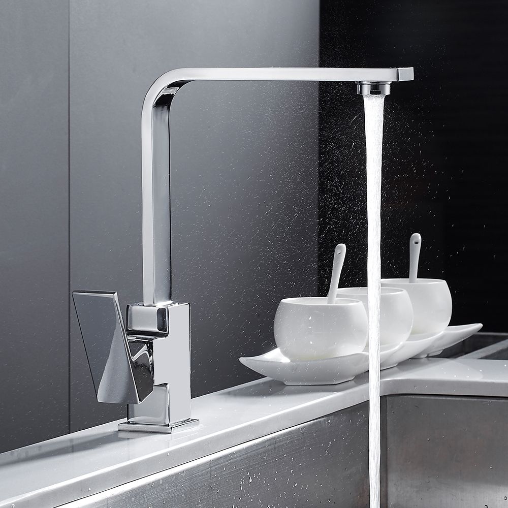 Chrome Square Kitchen Faucet Modern Filter Water Sink Mono Bloc Single Lever Cold And Hot Brass Swivel Spout Mixer Tap