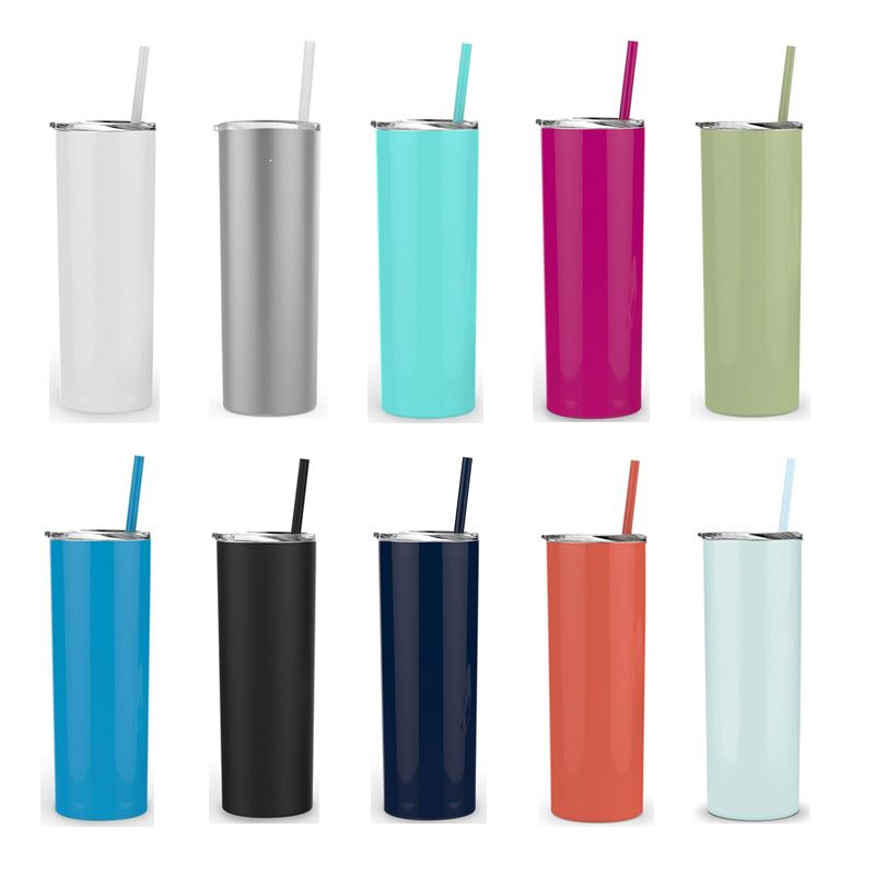 20oz Stainless Steel Skinny Tumbler Drinking Cup With Straw Insulated Bottle Vacuum Flask Water