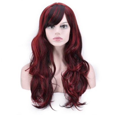 Burgundy Wigs For Women Long Wavy Synthetic Wig Red Ombre Black Roots To 99j Deep Parting 130 Density Heat Resistant Fiber
