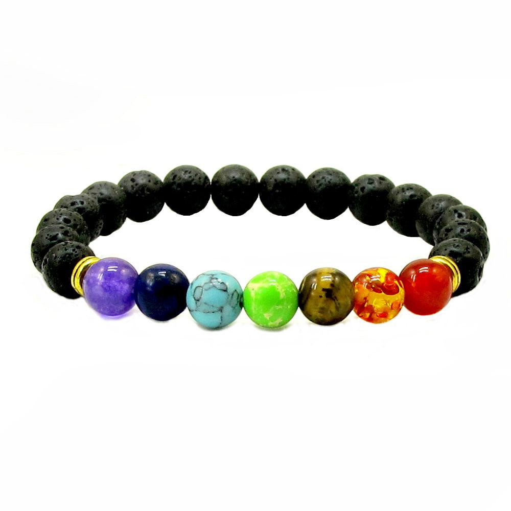 Pulsera Chakra Piedra Lava Y Ónix - Elástica, Unisex, Hecha A Mano