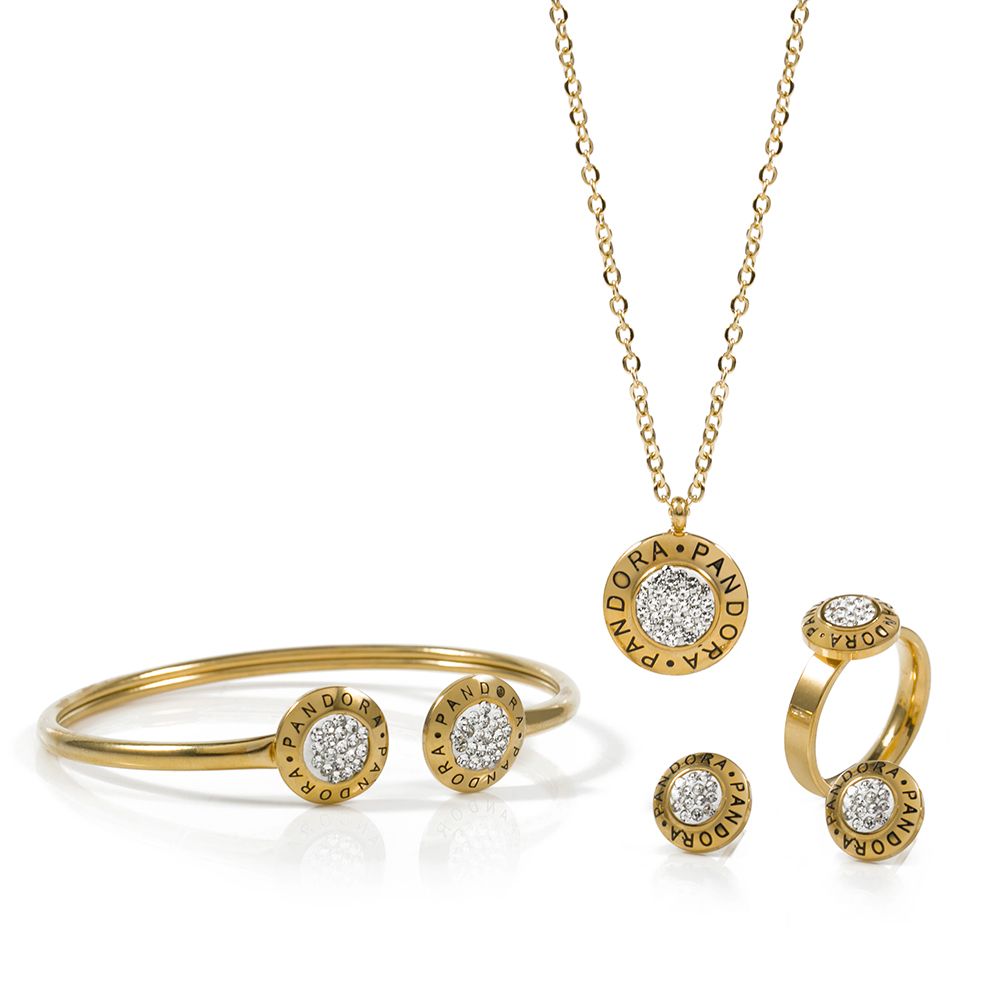 Spanish Brand Stainless Steel Gold Circle And Diamon Jewelry Set With