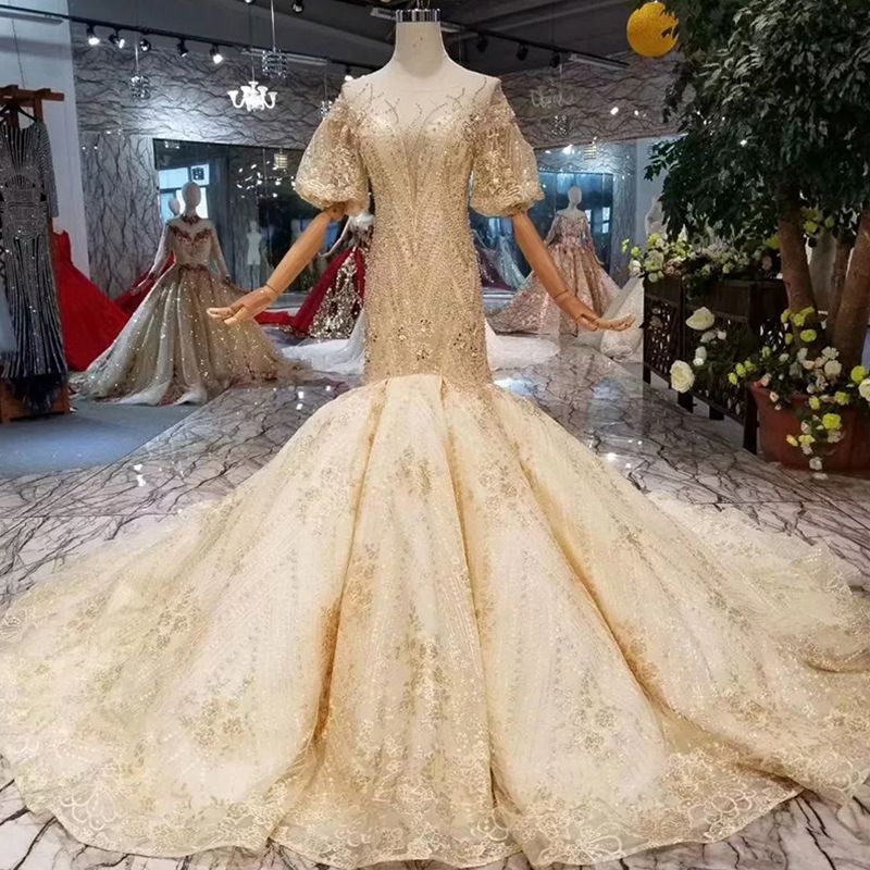 Champagne Trumpet Wedding Dress