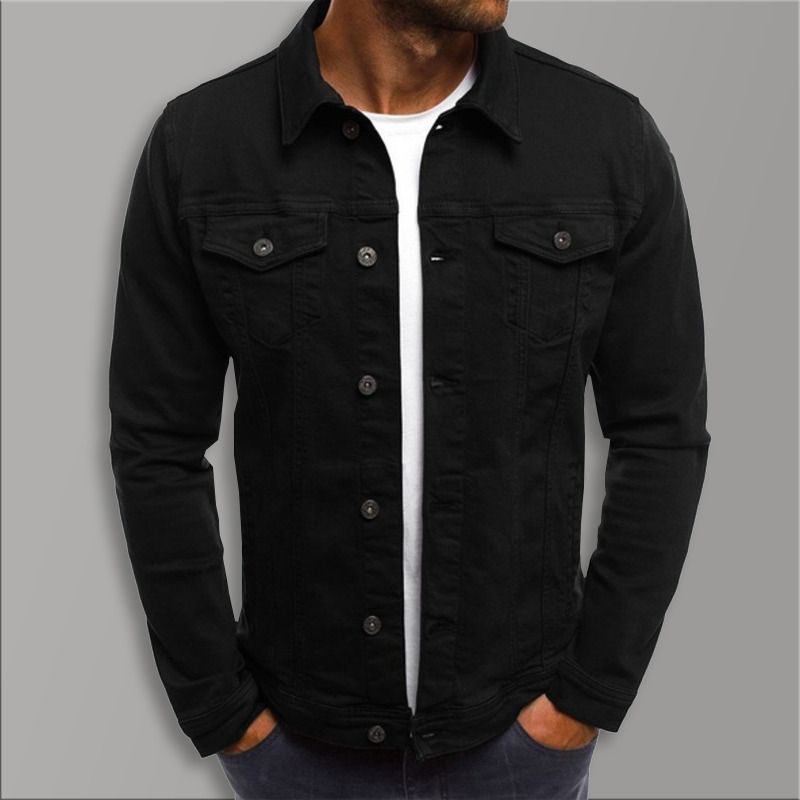 XXXL Black Demin Jacket Men Casual Long Denim Jacket Coat Outerwear ...