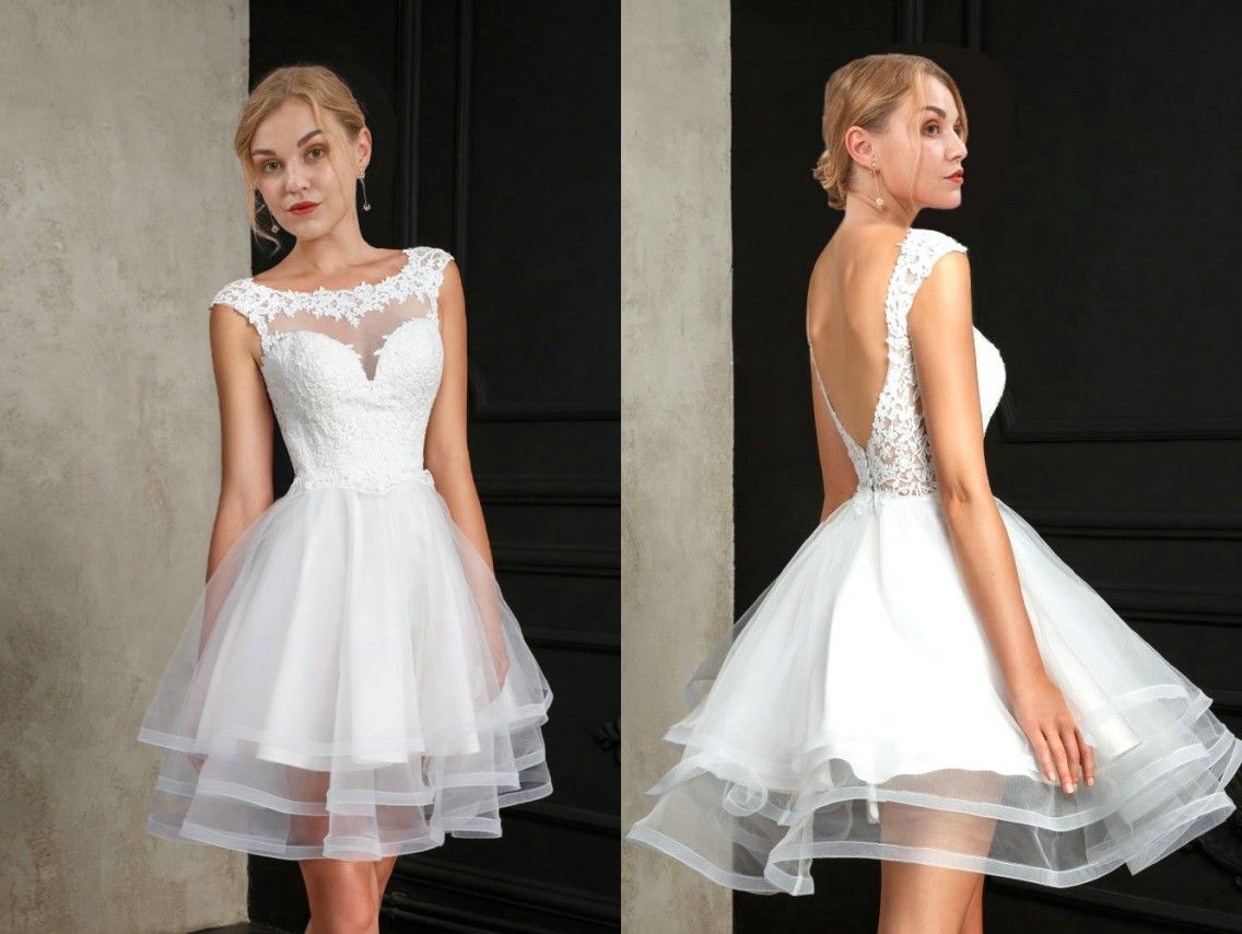Discount Short Cheap Wedding Reception Dresses Bateau Sheer Neck