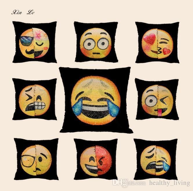 Reversible Mermaid Sequin Pillow Case Cushion Emoji Poop Smiley