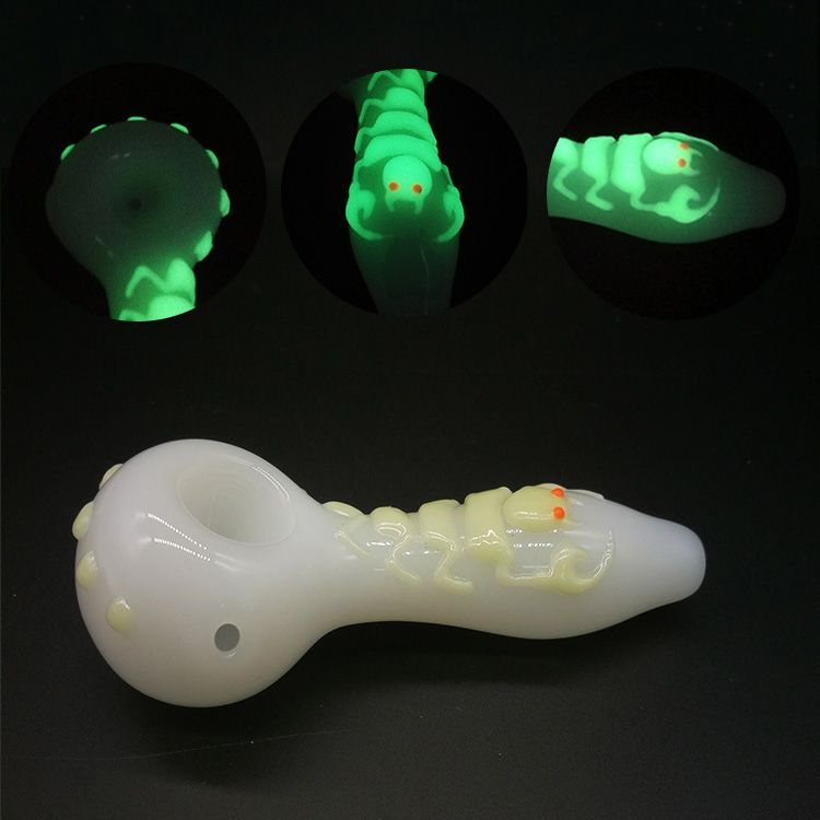 Glow In The Dark Heady Glass Smoking Pipes Spoon Scorpion Luminous Hand