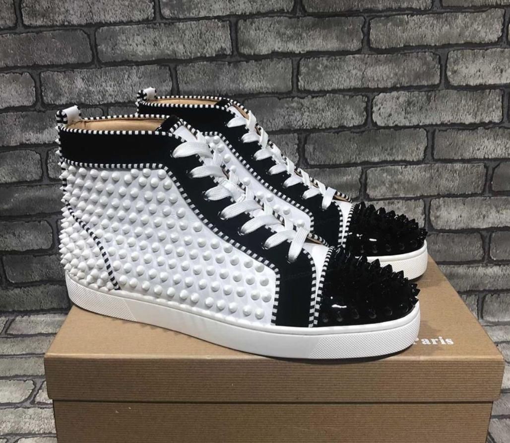 red bottom high top shoes