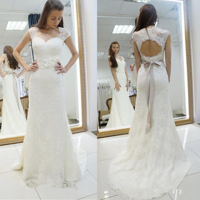 Deep Sweetheart Lace Sheath Wedding Dress