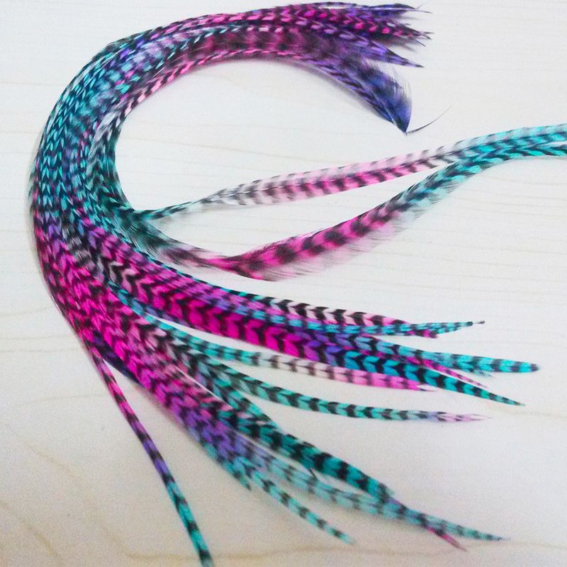Bohemian Headdress Colorful Feather Hair Extensions Real Grizzly Thin