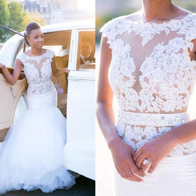 compre 2019 sirena africana vestidos de novia scoop cap manga de