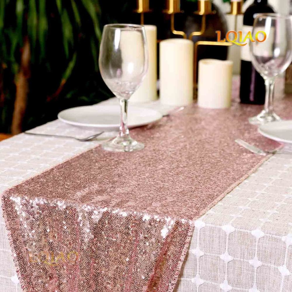 14x108 35cmx275cm Pink Rose Gold Sequin Table Runner For Wedding