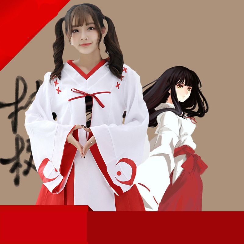 Coshome Anime Sets Inuyasha Kikyou Cosplay Dress Costumes Red Japanese