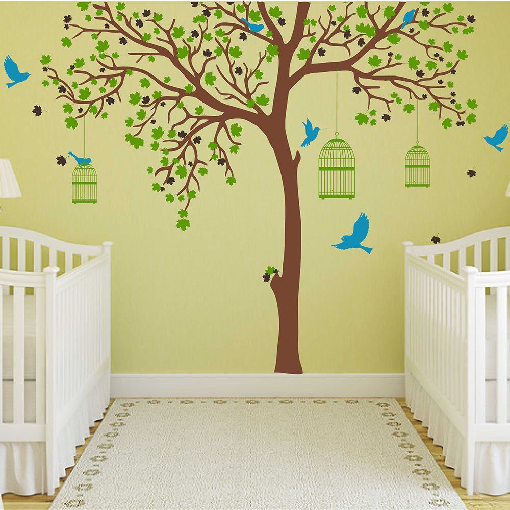 Large Tree Decal With Birds Cages Wall Sticker And Decals Removable Vinyl Decor 704t