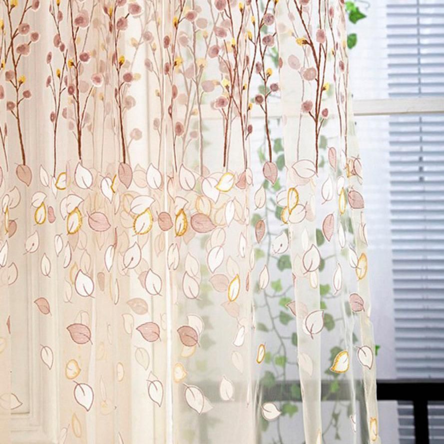 2019 Floral Tulle Door Window Curtain Drape Panel Sheer Scarf