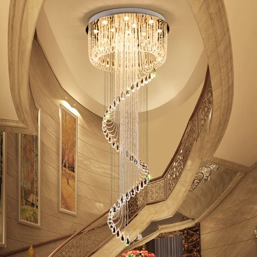 High End Crystal Ceiling Chandeliers K9 Spin Shape Modern High End Crystal Ceiling Chandeliers K9 Spin Shape Modern Led Chandelier Lighting Pendent Lamps For Duplex Stairs Villa Hotel Hall