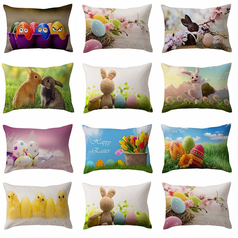 2020 10 Designs Happy Easter Rectangular Pillow Case 30*50cm Egg Chick Bunny Rabbit Pattern