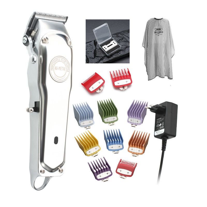 All Metal Rechargeable Hair Clipper With Guide Comb Set And Cutting