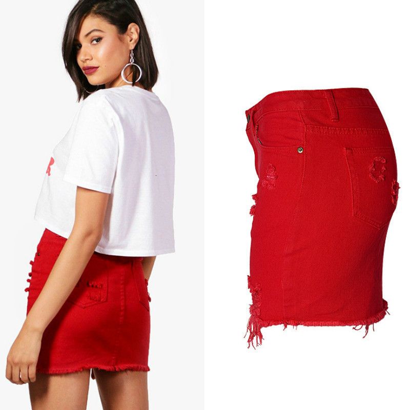 red ripped skirt