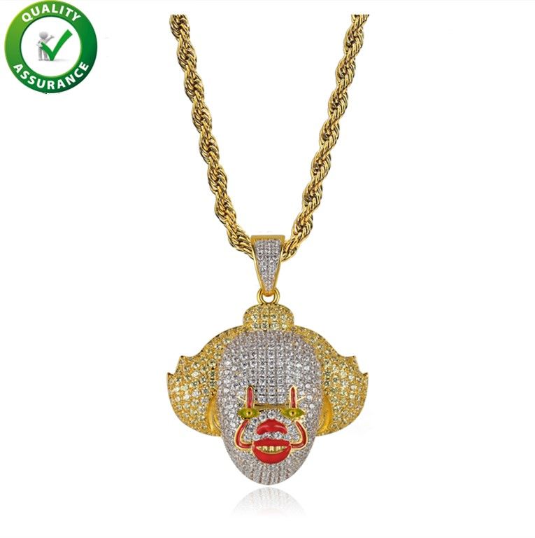 Hip Hop Jewelry Mens Gold Chain Pendants Brand Designer Necklace Iced Out Clown Pendant Diamond Bling Luxury Pandora Style Charms Rapper