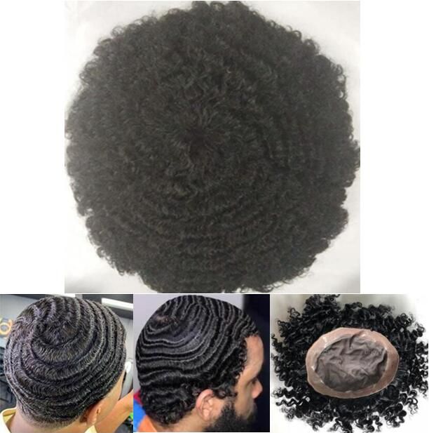 2020 Afro Curl 360 Wave Mono With Npu Toupee Men S Wig Full Lace