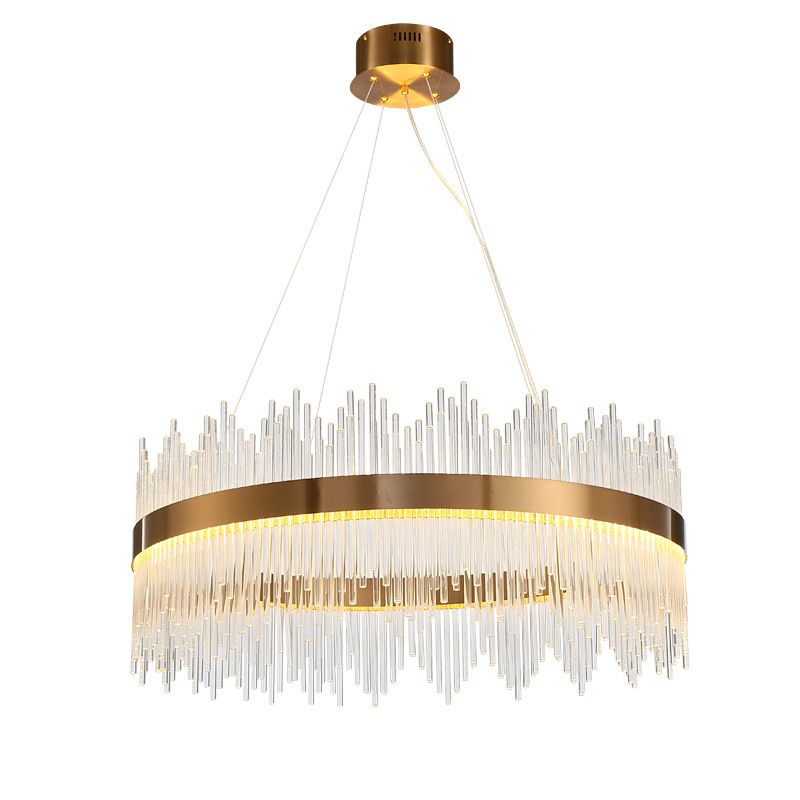 2019 New Design Modern Crystal Round Led Pendant Lights Industrial Gold Bar Stair Dining Room Fixtures Single Layer Double