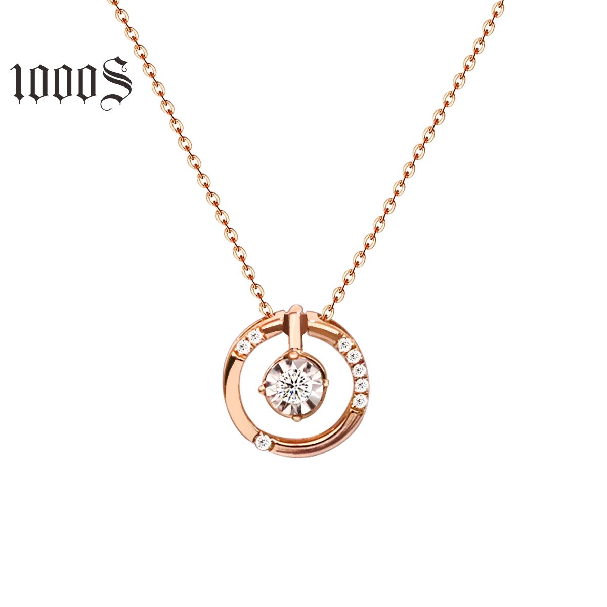Classic Double Circle Shaped Pendant Necklace In 18k Real Gold Solid Rose Round Chain