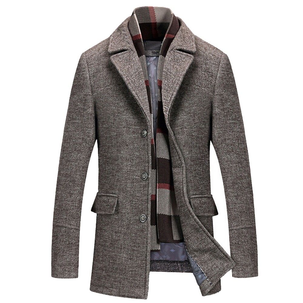 2019 Men Winter Coat Men Men'S Casual Wool Trench Coat Fashion Business ...