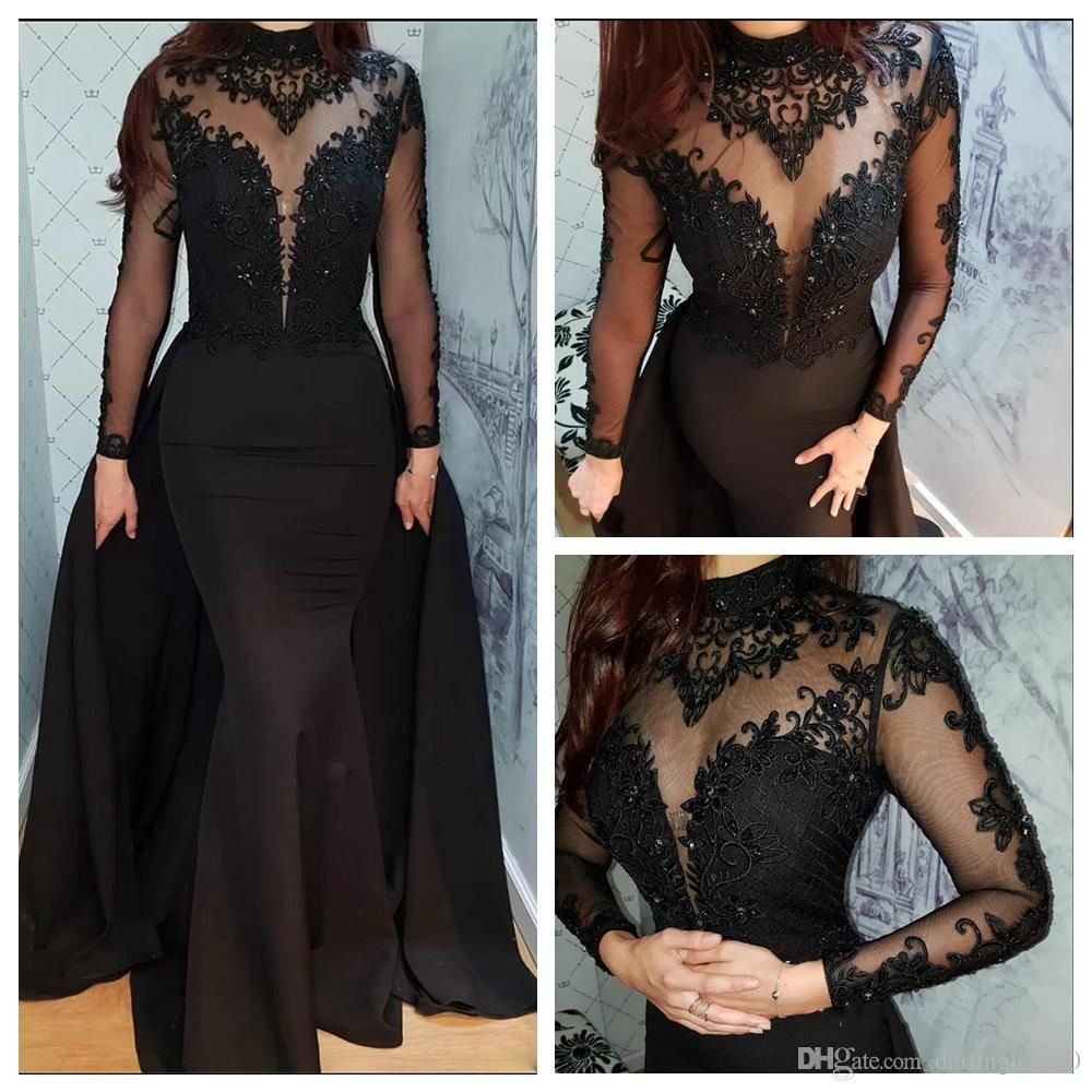 Black Prom Dresses with Sheer Overlay
