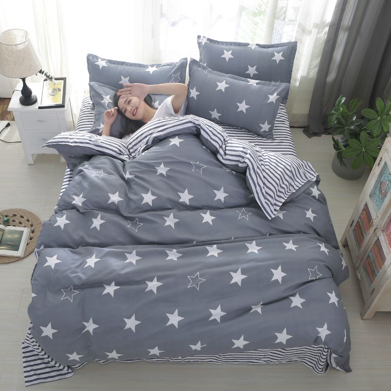 Gray Stars Bedding Sets Kids Boys Twin Queen King Size Stripe Pillowcase Duvet Comforter Bed Cover Sheet Geometric Linen