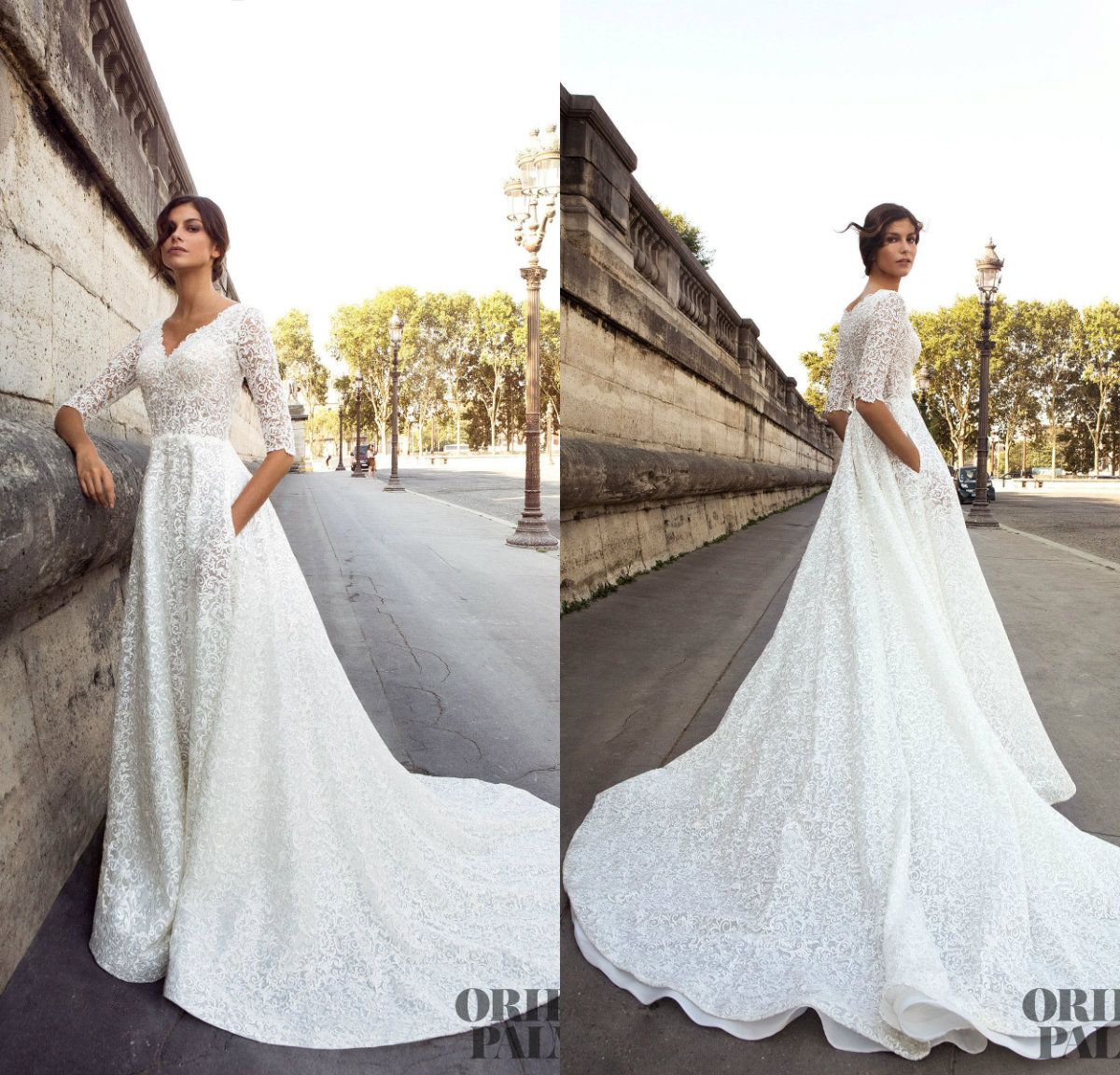 Discount Luxury Appliques Beach Wedding Dresses With Pocket V Neck