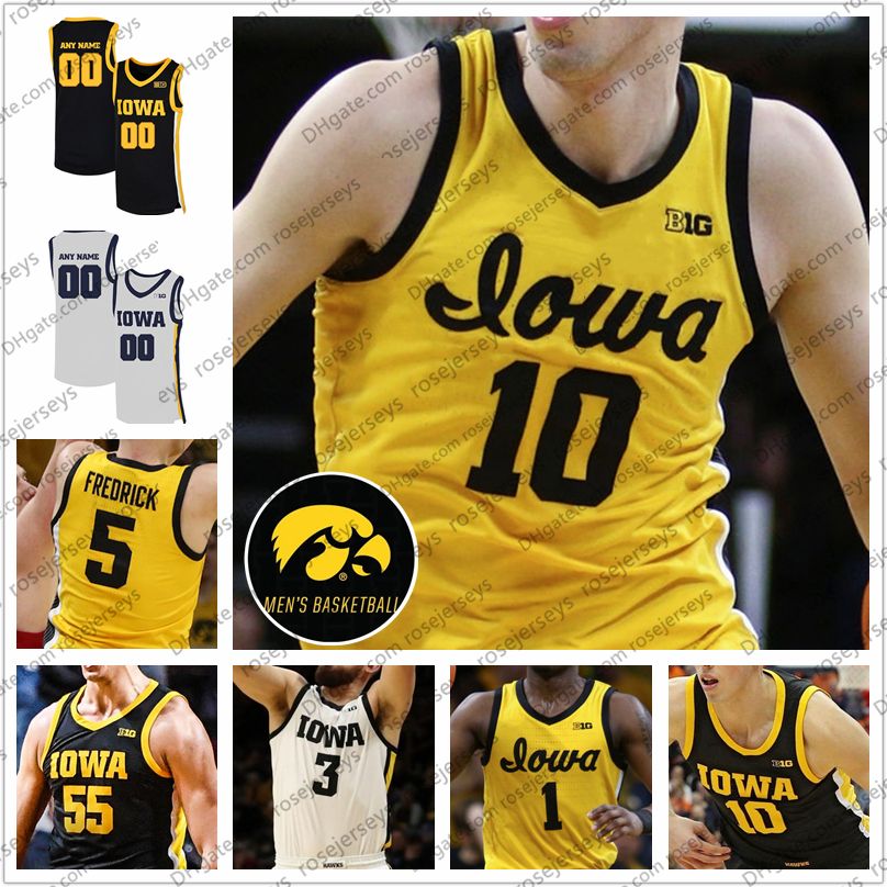 2021 Custom Iowa Hawkeyes 2020 New Yellow Basketball 55 Luka Garza 10