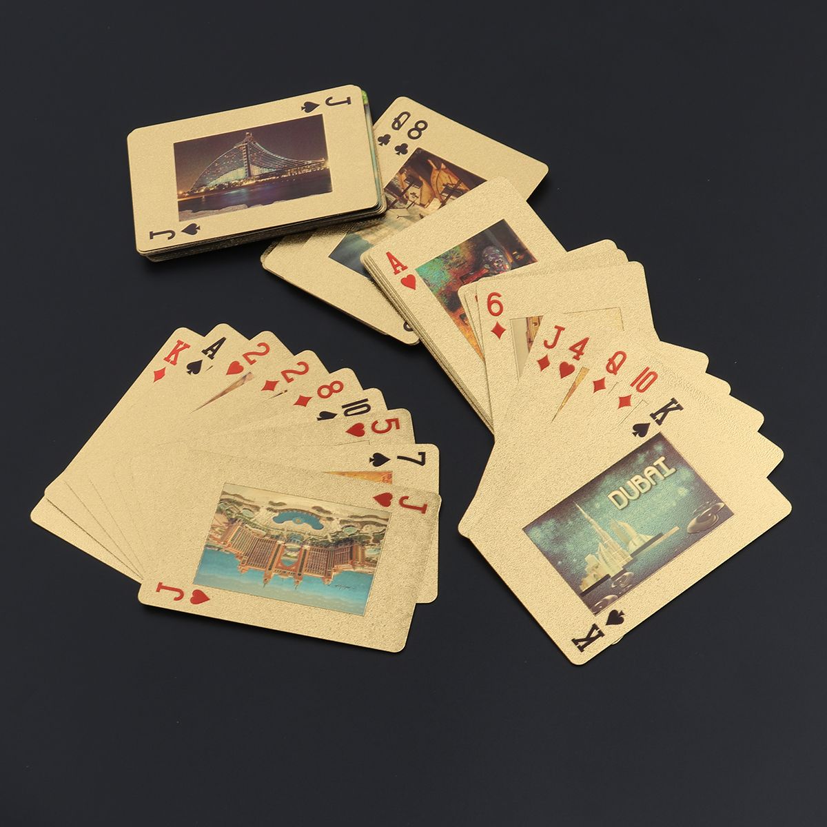 2021 Gold Foil Playing Cards Plated Dubai Scenery Poker Table Games