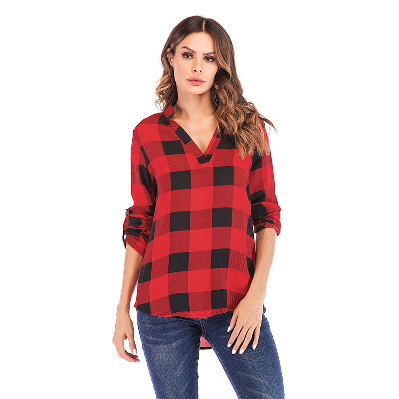 Cuello Cuadros 2019 Sueltos 5xl A Compre Moda Blusas De Camisa Mujer WaZTFnvq68