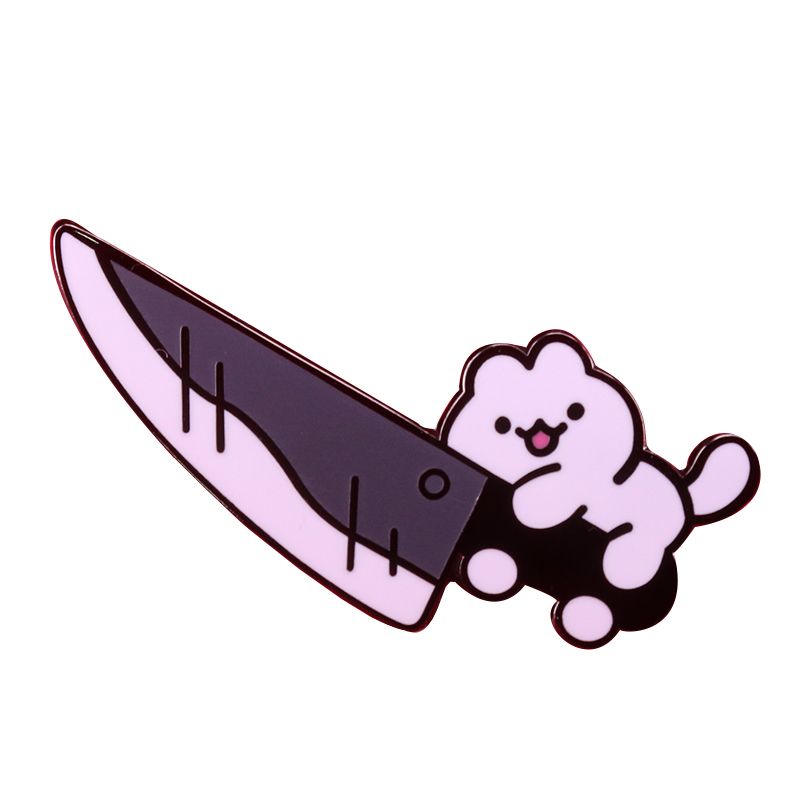 2020 Knifecat Pin White Cat Knife Brooch Stabby Cat Badge Dagger