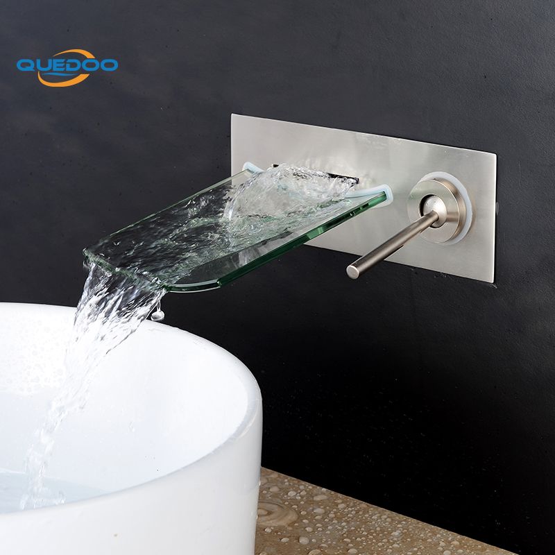 2019 Wall Mounted Waterfall Glass Spout Brushed Nickel Finished