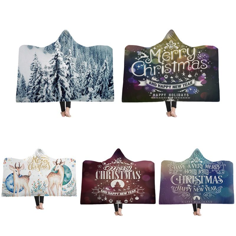 Where to find christmas themed throws and blankets Merry Christmas Hooded Blanket Fleece Wearable Throw Blankets Kids Adults Christmas Gift Warm