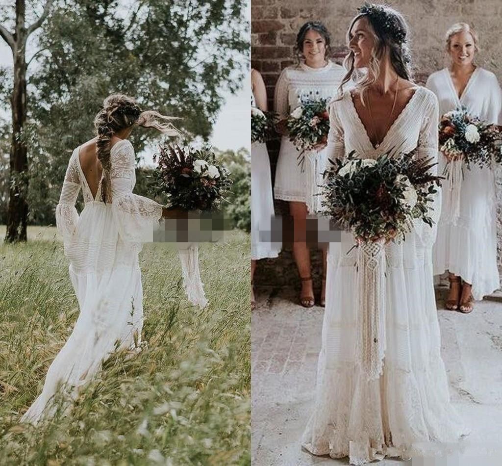 Discount Country  Wedding  Dresses  2019 V Neck Crochet Lace 