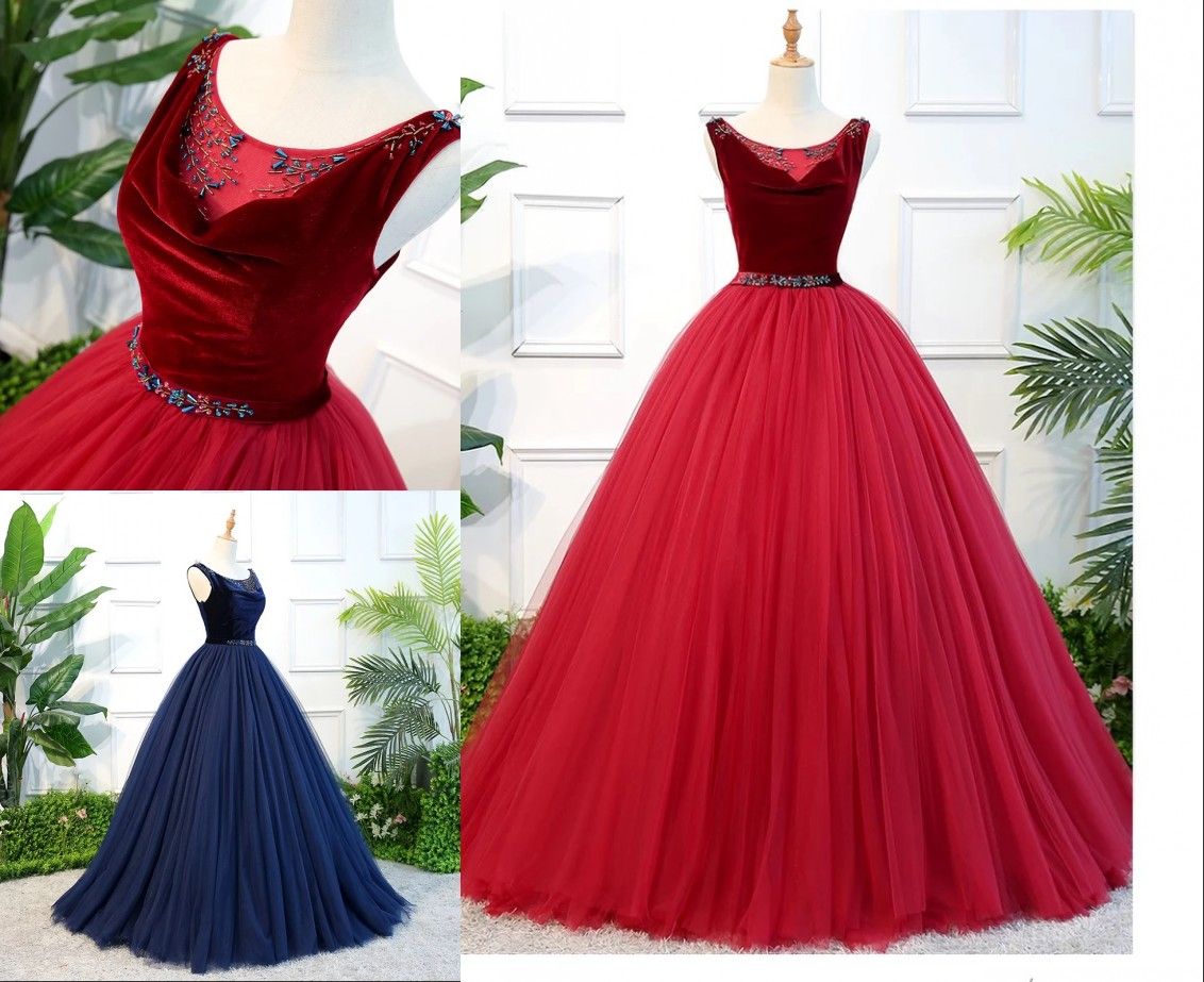 burgundy velvet ball gown