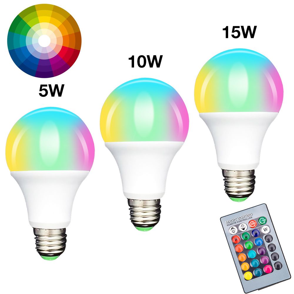 E27 Led 5 10 15w 16 Color Changing Magic Bulb 220v 110v Rgb White Remote Smart Light Lamp Dimmable Memory Ir Control