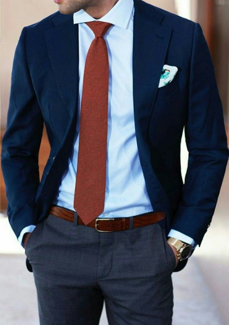 blue suit jacket grey pants