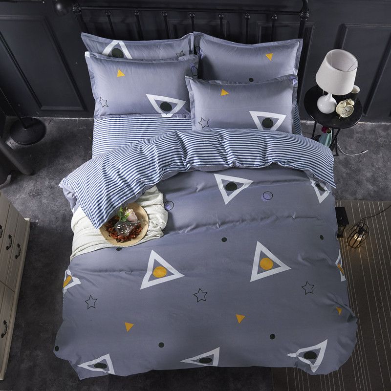 Brief Style Gray Bedding Set Twin Queen Size Bed Cover Sets Triangles And Stripes Pattern Bedlinen For Kids