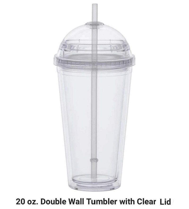 New 20oz Clear Acrylic Tumbler Plastic Water Cup With Dome Lid Straw