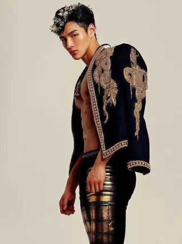 2020 Men'S Wear Korean Pearl Embroidery Coat Male Trend Blazer Hombre Stage Party Club Designer ...