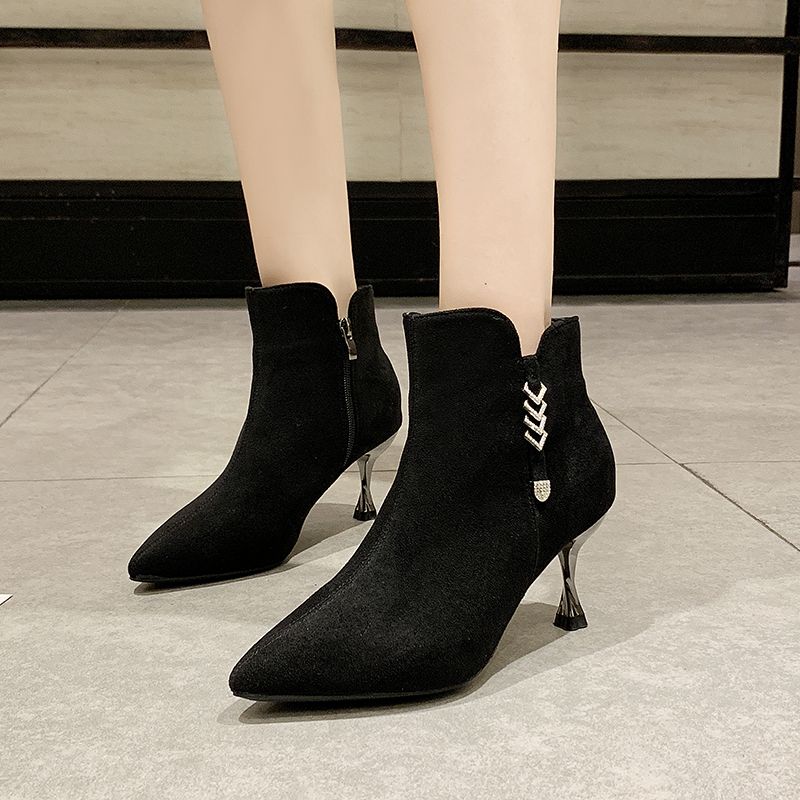 black thin heeled boots