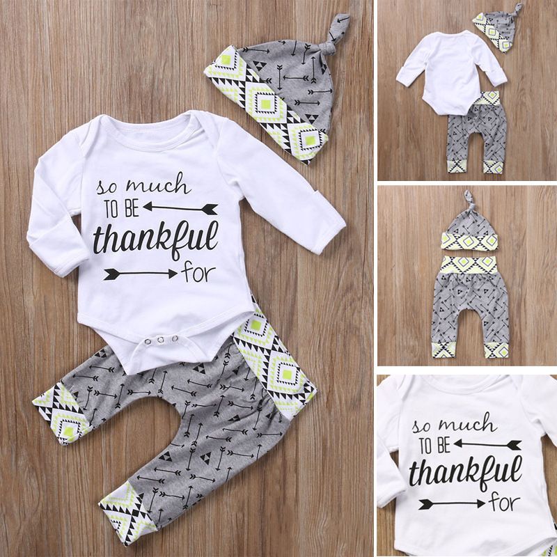 Baby Designer 2019 Girls Thanksful Day Outfits Little Girls Clothing Sets White Rompers Pp Pants Hat 3pc Set