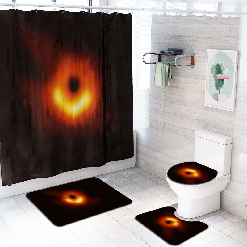Bathroom Rugs Shower Curtain Set Flannel Bath Mat Waterproof Bathing Non Slip Carpet For Toilet 4pcs